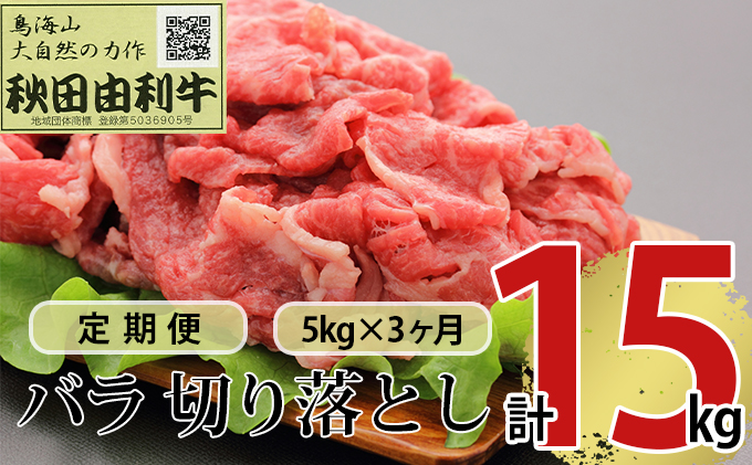 《定期便》3ヶ月連続 秋田由利牛 バラ切り落とし 5kg（1kg×5パック）