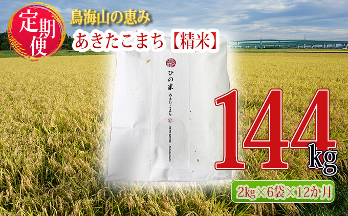 新米 米 お米 《定期便》12kg×12ヶ月 秋田県産 あきたこまち 精米 2kg×6袋 神宿る里の米「ひの米」（お米 小分け）