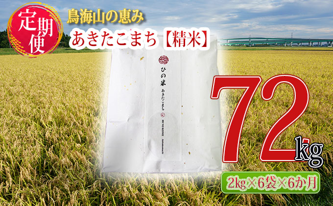 新米 米 お米 《定期便》12kg×6ヶ月 秋田県産 あきたこまち 精米 2kg×6袋 神宿る里の米「ひの米」（お米 小分け）