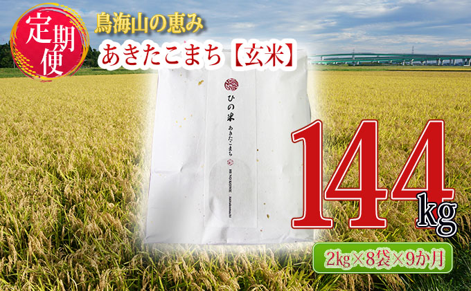 新米 米 お米 《定期便》16kg×9ヶ月 秋田県産 あきたこまち 玄米 2kg×8袋 神宿る里の米「ひの米」（お米 小分け）