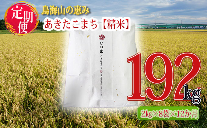 新米 米 お米 《定期便》16kg×12ヶ月 秋田県産 あきたこまち 精米 2kg×8袋 神宿る里の米「ひの米」（お米 小分け）