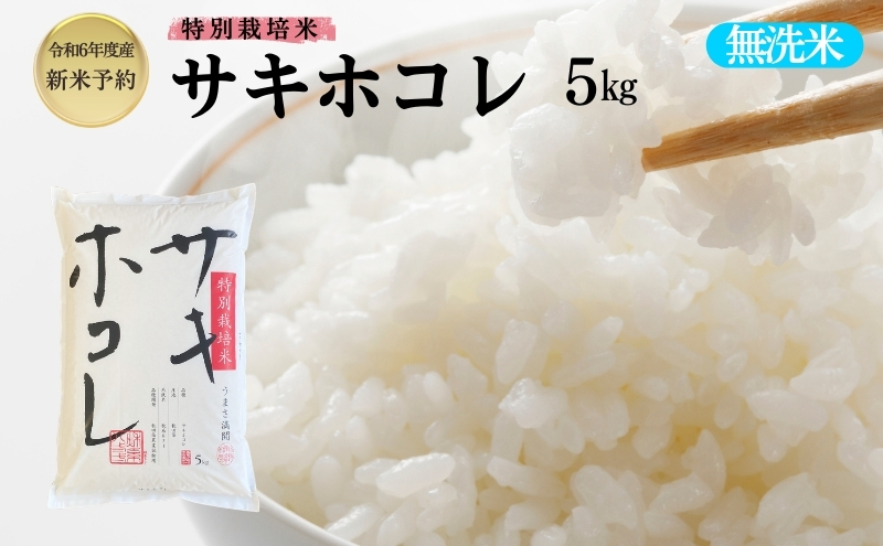 【令和6年産新米予約】【無洗米】特別栽培米サキホコレ5kg×1