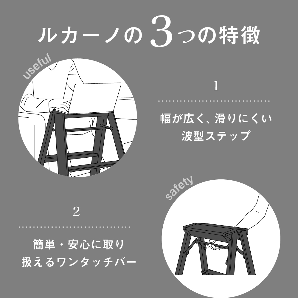 デザイン 踏台　ブラック【ルカーノ】 1ステップ ML1.0-1 脚立 おしゃれ 群馬県 千代田町