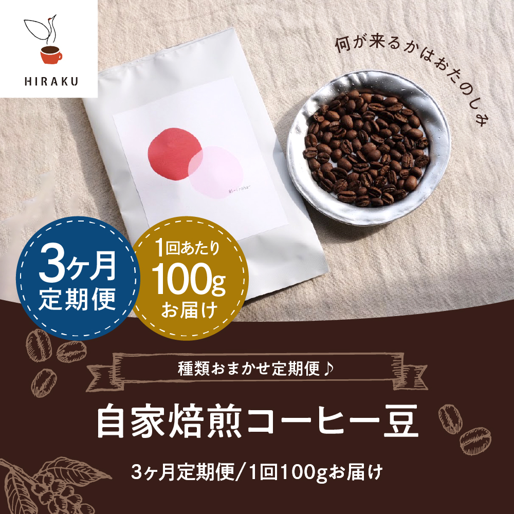 【3ヵ月定期便】自家焙煎コーヒー豆 100g×3ヵ月 種類おまかせ