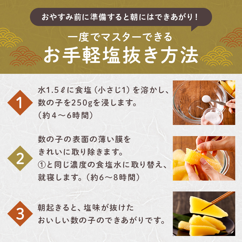 【12月20日決済完了分まで年内配送】【訳あり】 塩数の子（折れ） 400g 小分け 海鮮 魚卵 魚介 おせち 正月 真空パック