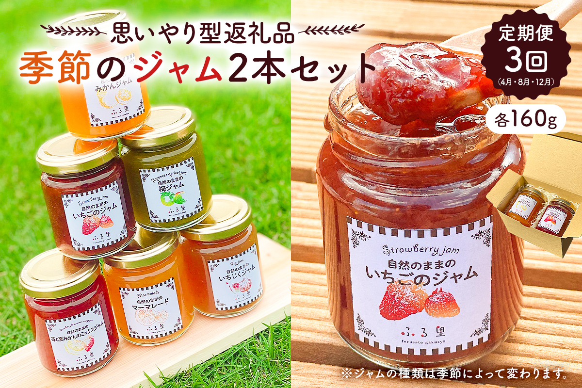 【定期便 思いやり型返礼品】季節のジャム2本セット（160ml×2本）×3回（4月・8月・12月）お届け