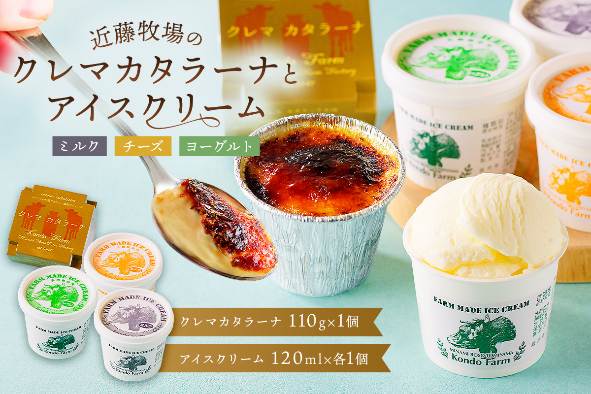 近藤牧場のクレマカタラーナ（冷凍プリン・カタラーナ）とアイスクリーム 