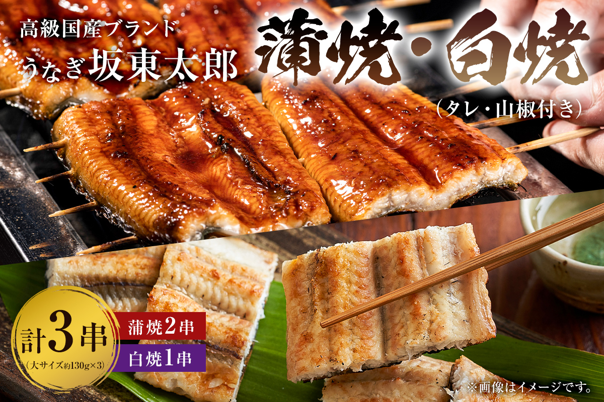 のし対応可能 国産 うなぎ 「坂東太郎 使用」 蒲焼 2串 ・ 白焼 1串 大サイズ 130g前後×3串 