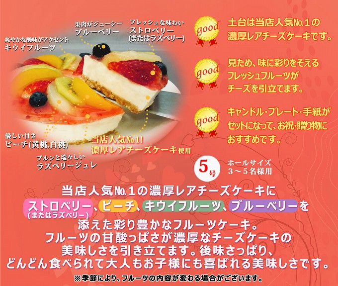 【エニシダ】誕生日ケーキ フルーツMIXチーズケーキ(キャンドル・誕生日プレート付)