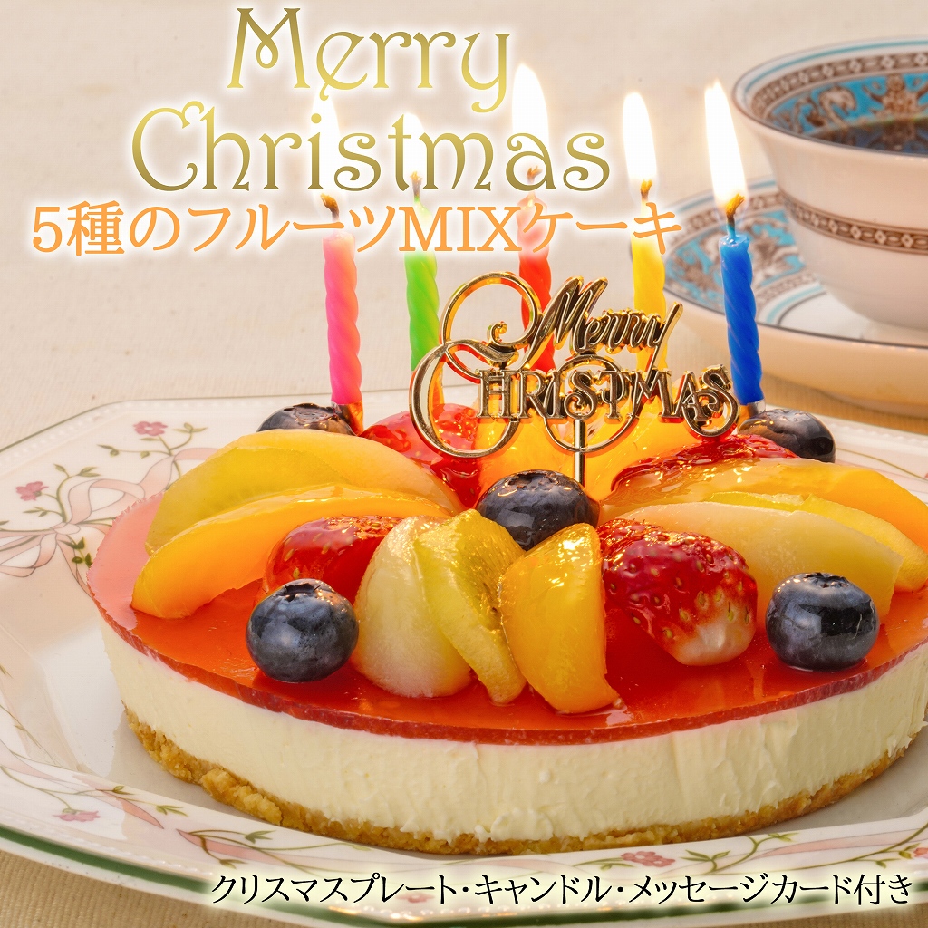 【エニシダ】クリスマスケーキ フルーツMIXチーズケーキ(キャンドル・Xmasプレート付)