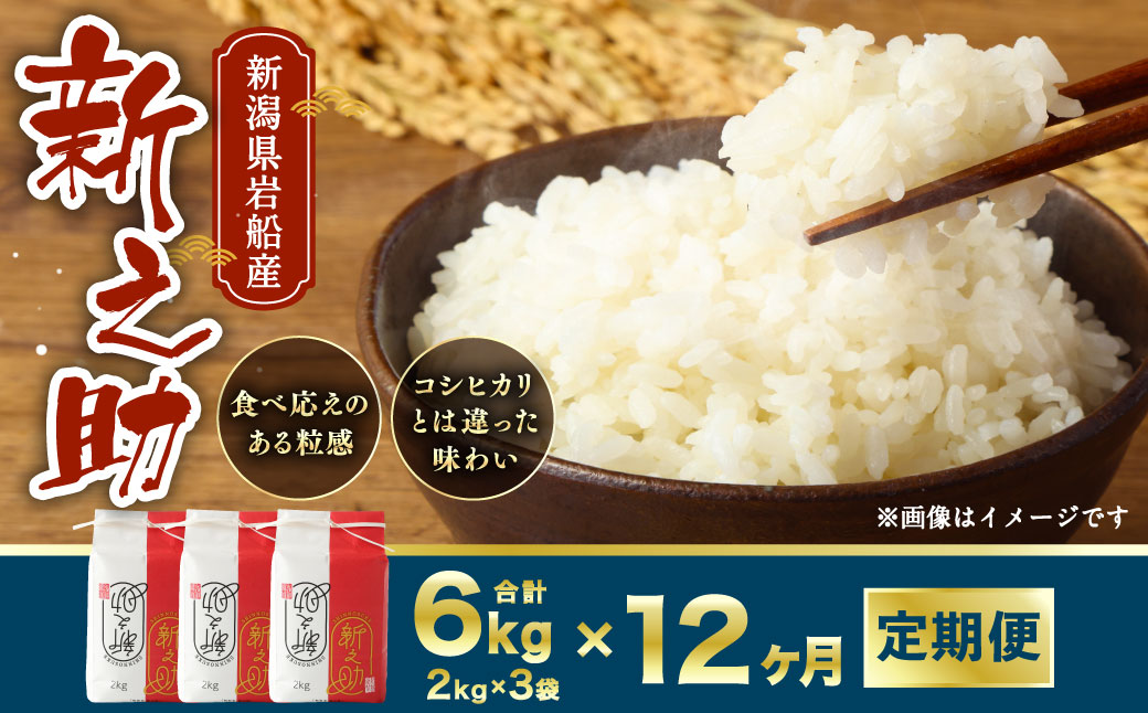 【定期便 12ヶ月】【令和6年産米】新潟県岩船産 新之助 精米 6kg（2kg×3個セット）×12ヶ月 1050004