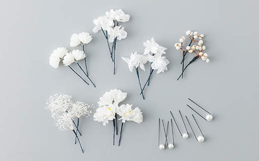 【布花アクセサリー】白い小花のヘッドアクセサリーset