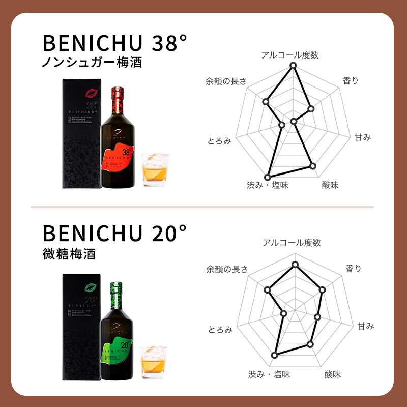 梅酒 BENICHU20° + BENICHU38° 各300ml 計2本 甘くない梅酒 飲み比べ セット お酒 酒 梅 リキュール アルコール 高評価 無糖 微糖 ギフト プレゼント 贈答 贈答品 贈り物 家飲み 宅飲み 晩酌 飲み比べセット うめしゅ うめ ウメ 福井県 福井 若狭町