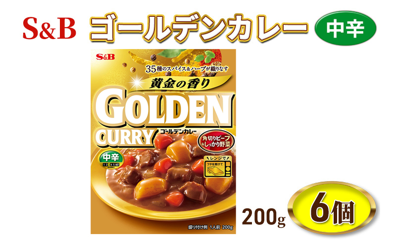 S&B ゴールデンカレー 中辛 200g 6個 セット 詰め合わせ エスビー食品 エスビー SB カレー SBカレー レトルトカレー レトルト レトルト食品 レンチン レンジ対応 防災 防災食 非常食 信州 長野 長野県 上田市