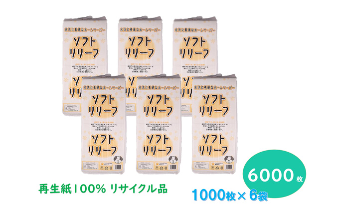 定期便【2ヶ月毎3回お届け】ちり紙【リリーフ】1000枚×6袋