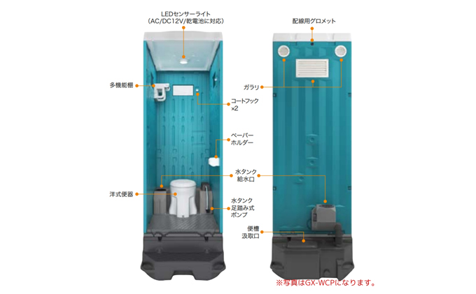 日野興業 仮設トイレ GX-WCP 簡易水洗式 樹脂製 洋式便器