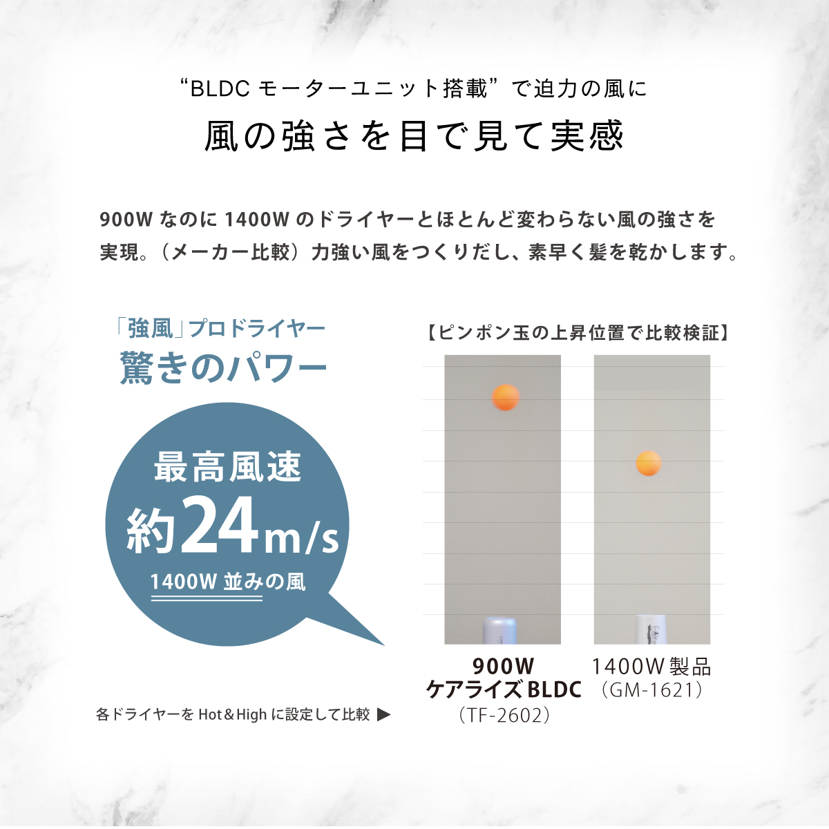 ドライヤー ケアライズ 折りたたみ 式 プロドライヤー 強風 タイプ 【 TF-2602 】 ダメージ 軽減 温風 冷風 優しい 髪 ヘアケア 強力 風量 調節 3段階 プロ仕様