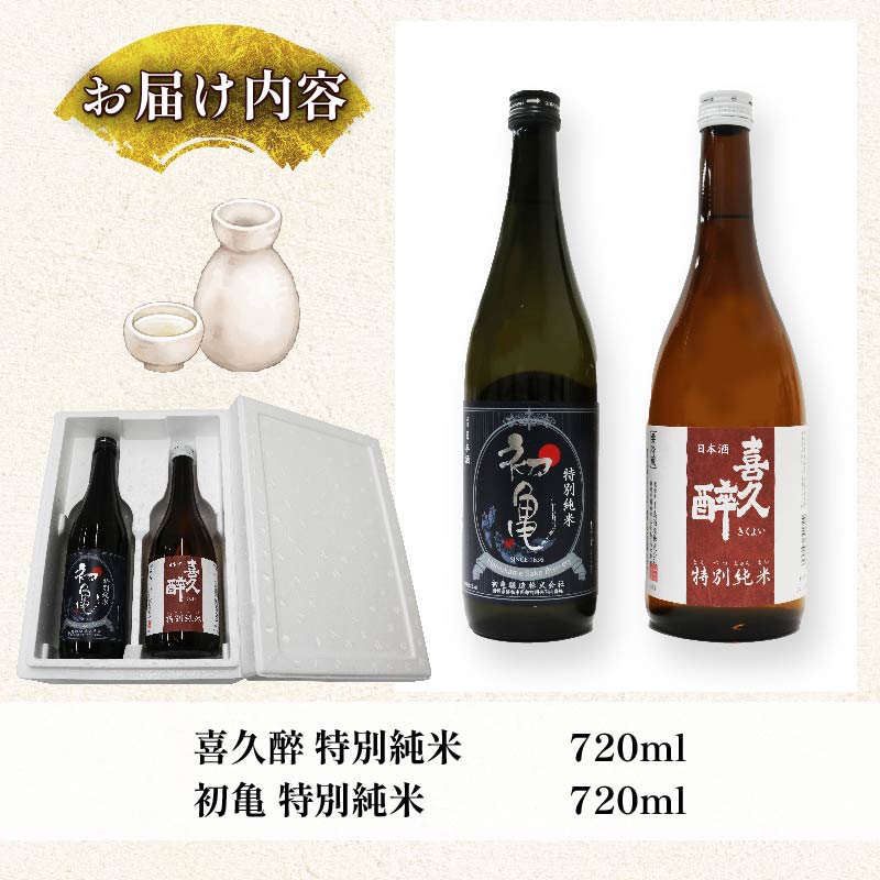 日本酒 特別純米 志太平野 二蔵 味わい セット 720ml 喜久醉 ＆ 初亀 名酒 酒 お酒 地酒 静岡県 藤枝市 [PT0214-000005]	