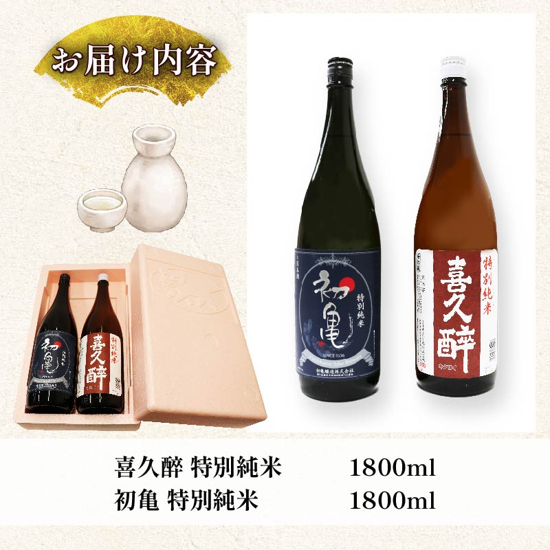 日本酒 特別純米 志太平野 二蔵 味わい セット 1800ml 喜久醉 ＆ 初亀 名酒 酒 お酒 地酒 静岡県 藤枝市 [PT0214-000006]