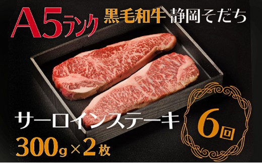 【A5ランク】厳選和牛 静岡そだちサーロインステーキ（300g×2枚）6回連続届け