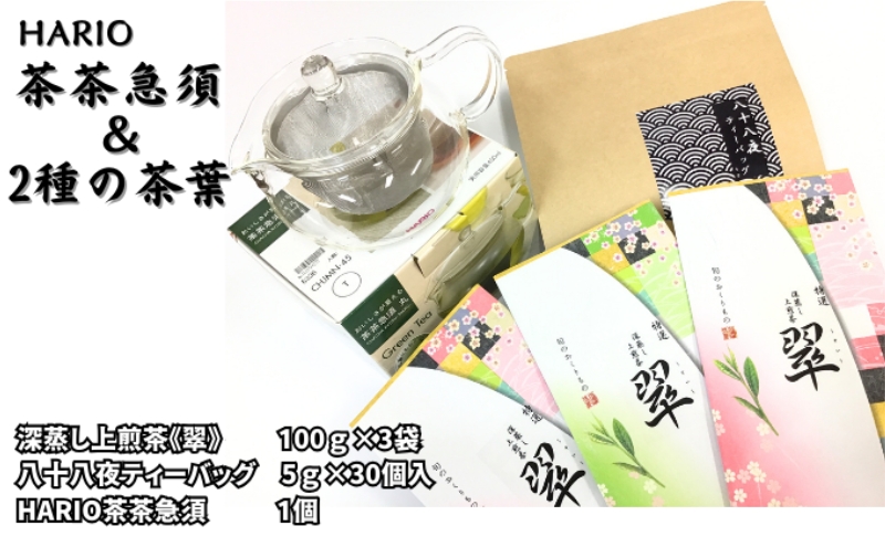 ハリオ「茶茶急須」・特選　深蒸し上煎茶《翠》と八十八夜ティーバッグ