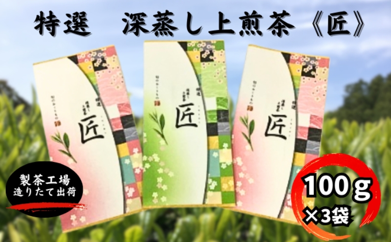 特選　深蒸し煎茶《匠》（100g×3）緑茶 深蒸し茶 日本茶 お茶 茶 茶葉 お茶の葉 煎茶 深蒸し 深蒸し緑茶 高級 静岡 静岡県産 10000円 10000 産地直送 飲料 飲み物 静岡県 袋井市