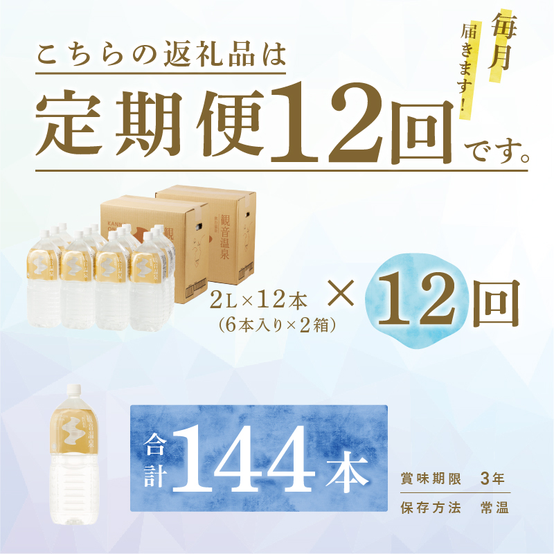 飲む温泉　観音温泉　２L　(６本入)　２ケース　定期便　１年間　毎月