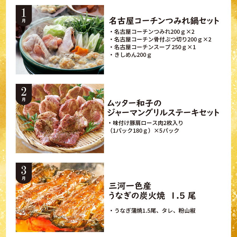 【全12回】厳選！うなぎとお肉の定期便(毎月お届け）　H028-064