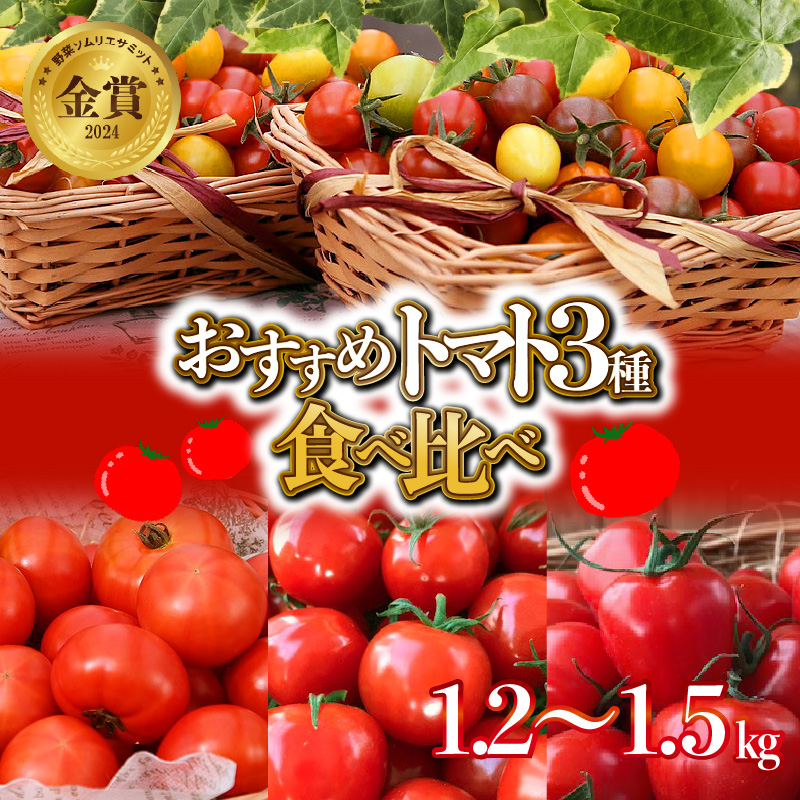 【個数限定】おすすめトマト3種 食べ比べ 1.2～1.5kg　長田農園しかできない夢の共演 野菜ソムリエサミット 金賞 受賞 長田農園 産地直送 トマト とまと 野菜 やさい フルーツ サラダ 濃厚 甘い ご褒美 プレゼント 美容 健康 リピート多数 人気 高評価 数量限定 碧南市 H004-148
