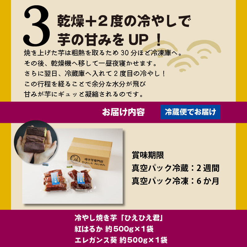 焼き芋 蜜たっぷり！冷やし焼き芋 ひえひえ君 食べ比べ 1kg エレガンス葵＆紅はるか 芋スイーツ　H047-032