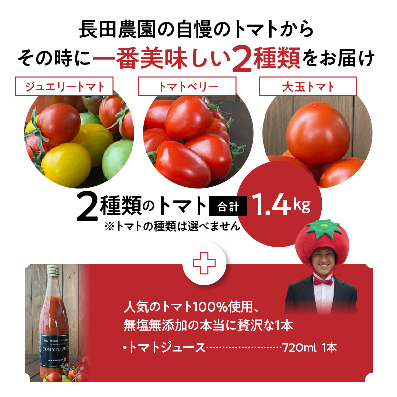 【福箱★2025】 トマトでハッピー！！長田農園の厳選トマト約1.4kg&トマトジュース720ml×1本 福箱 H004-161