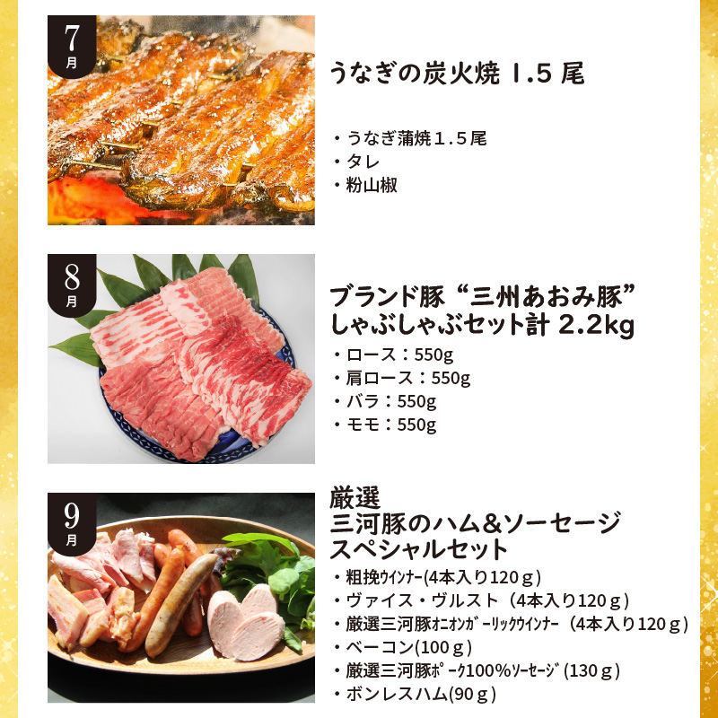 【全12回】厳選！うなぎとお肉の定期便(毎月お届け）　H028-064