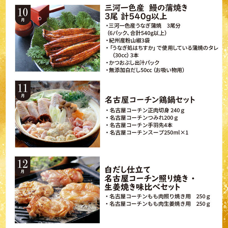 【全12回】厳選！うなぎとお肉の定期便(毎月お届け）　H028-064