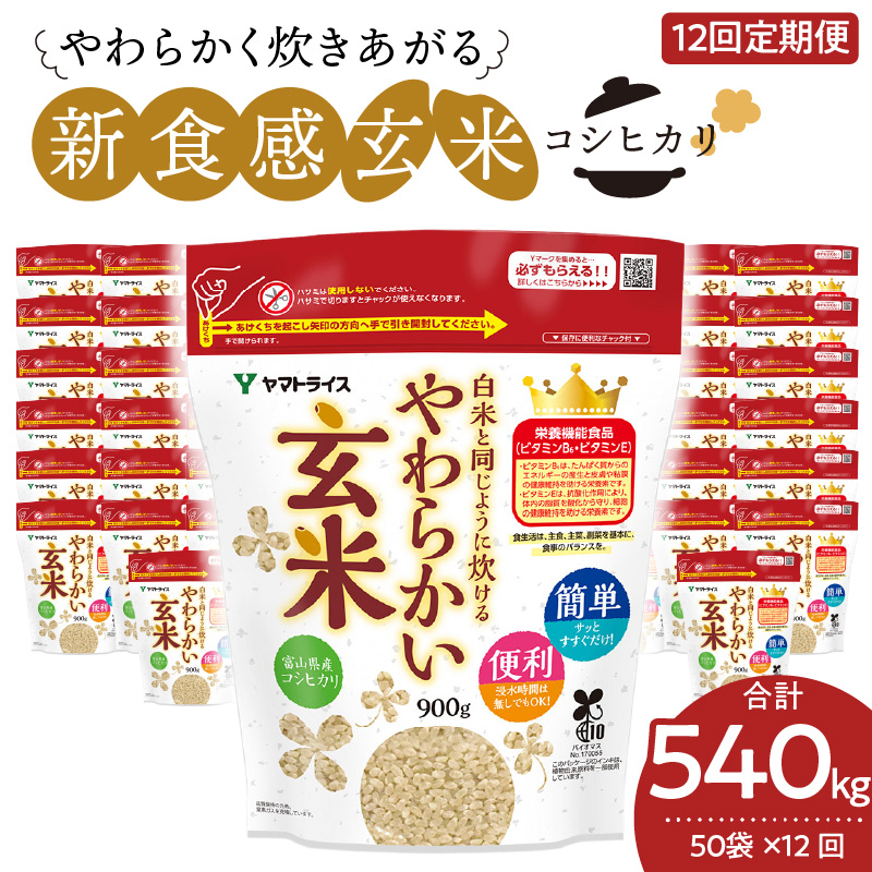 やわらかい玄米 900g×50袋　※定期便12回　安心安全なヤマトライス　H074-527