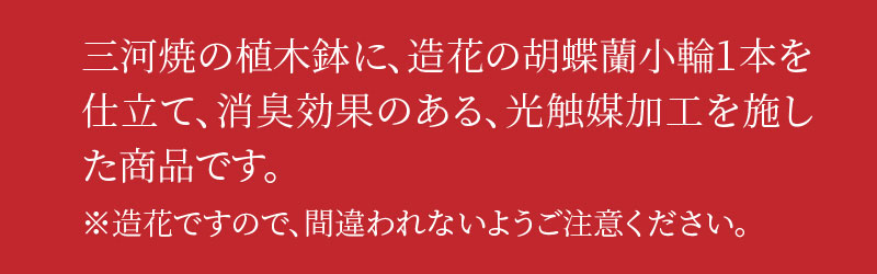 綺麗で丈夫な三河陶器で贈る光触媒胡蝶蘭小輪１本立（ピンクの陶器×桃色の花）H100-080