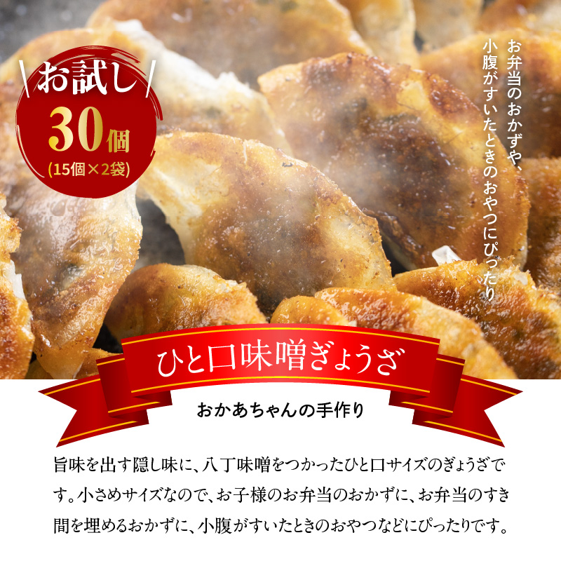 お試しセット 居酒屋のおかあちゃん手作り ひと口味噌ぎょうざ 30個(15個×2袋)　H136-034