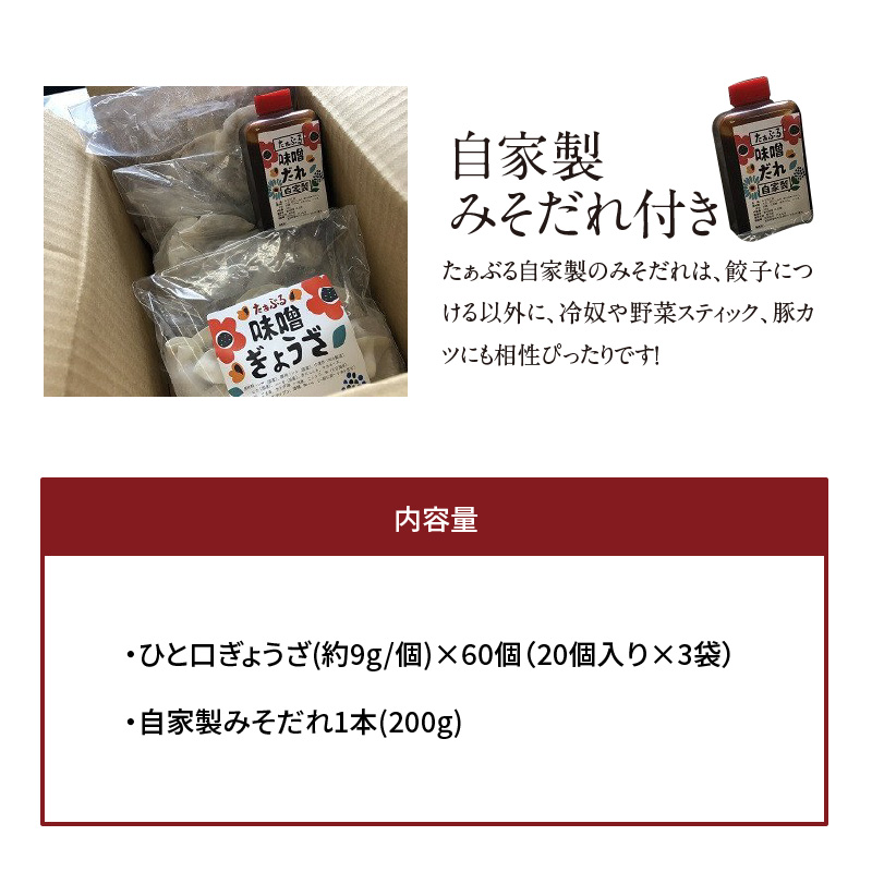 居酒屋のおかあちゃん手作り 店の看板メニューをお届け ひと口味噌ぎょうざ 60個(20個×3袋)　H136-035