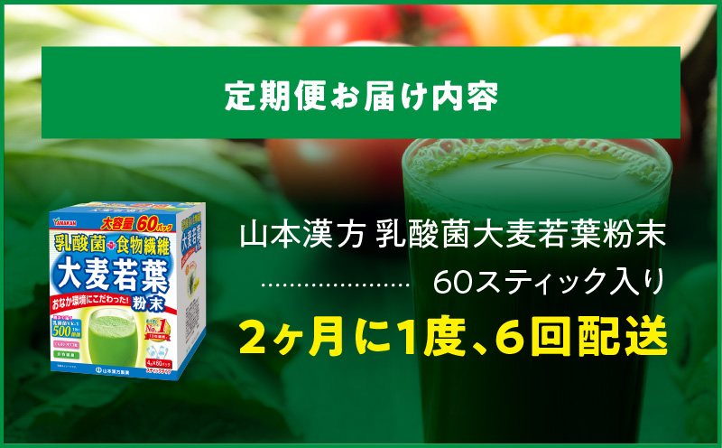 ＜2ヶ月に1度、6回送付＞乳酸菌＋大麦若葉粉末60H　山本漢方　定期便