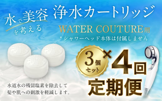 【定期便】シャワーヘッド用 浄水 カートリッジ ( 3個セット × 年4回発送 定期便 ) ウォータークチュール用 塩素除去 節水 交換簡単 カートリッジ