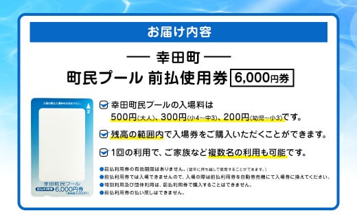 町民プール 前払使用券 （6,000円券） 1枚 利用券 プール チケット ウォータースライダー