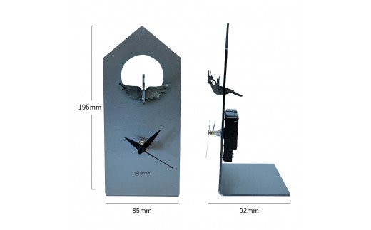 GRAVIRoN Bird Clock オカメインコ 黒皮鉄（置き時計）195×85×92mm 390g