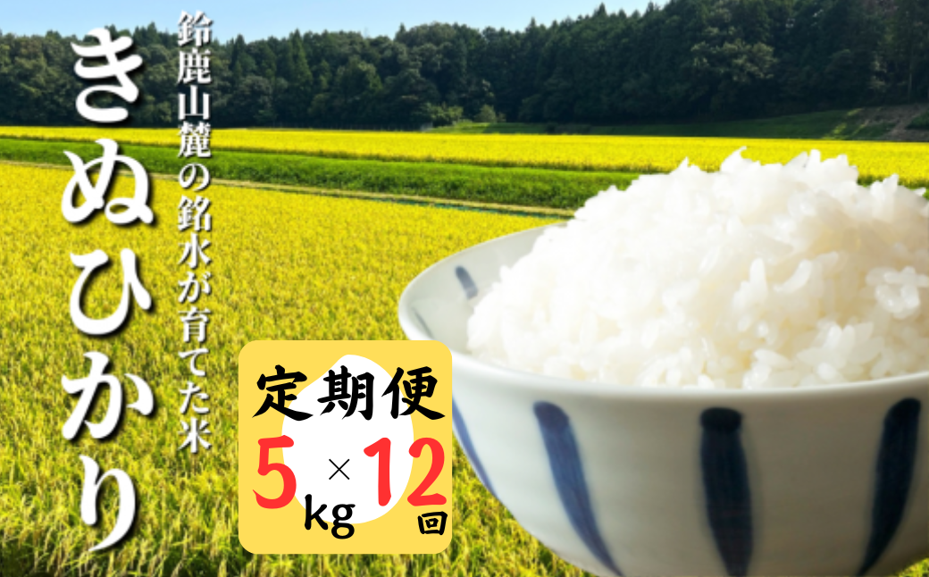 ＜定期便＞新米 きぬひかり 5kg 鈴鹿山麓の銘水が育てた米、米どころ三重県産小山田地区「きぬひかり」5kg【12ヶ月】