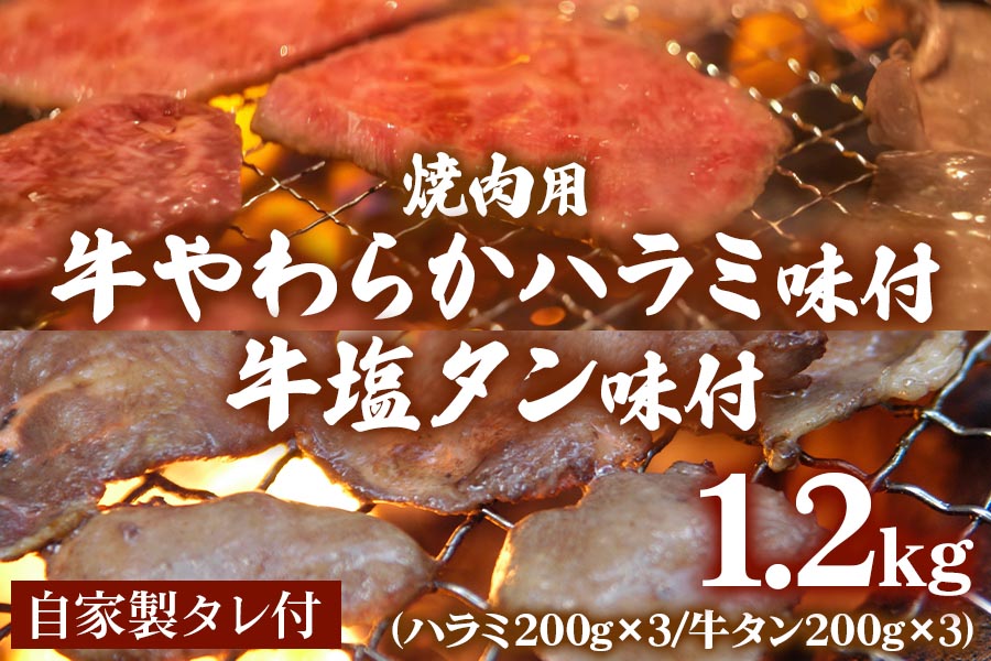 牛やわらかハラミ味付600g(200g×3パック)＆牛塩タン味付600g(200g×3