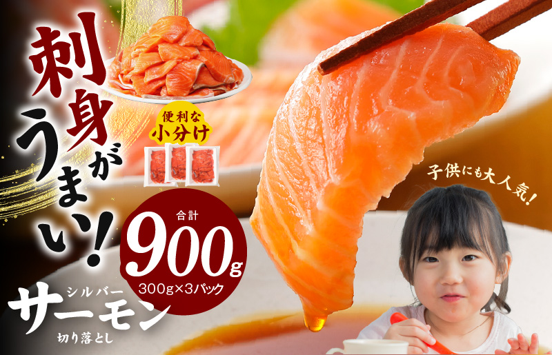 【便利でおいしい】サーモン 切り落とし 900g 小分け 300g×3 訳あり サイズ不揃い 刺身 海鮮丼 サラダ カルパッチョ 010B1495