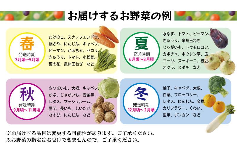 泉州野菜 定期便 全4回 7種類以上 詰め合わせ 国産 新鮮 冷蔵【毎月配送コース】 099Z112