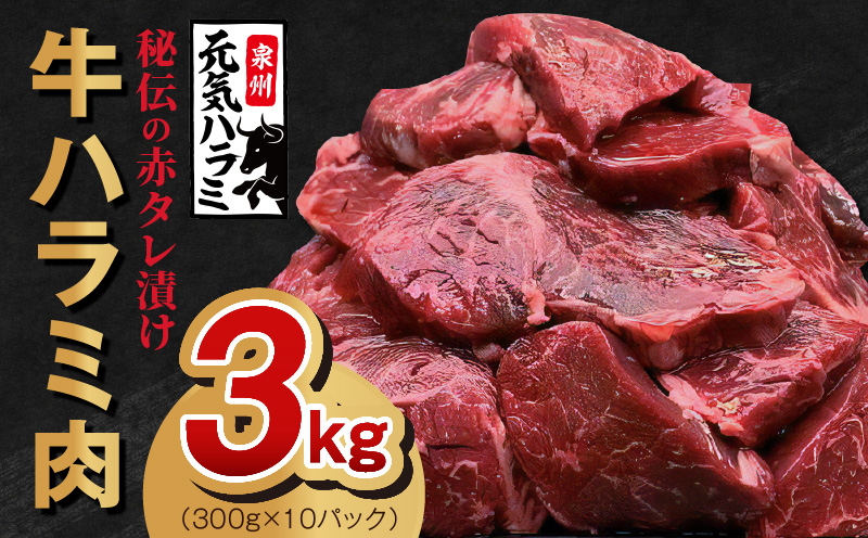 牛ハラミ肉 3kg（300g×10）秘伝の赤タレ漬け 訳あり サイズ不揃い G1160