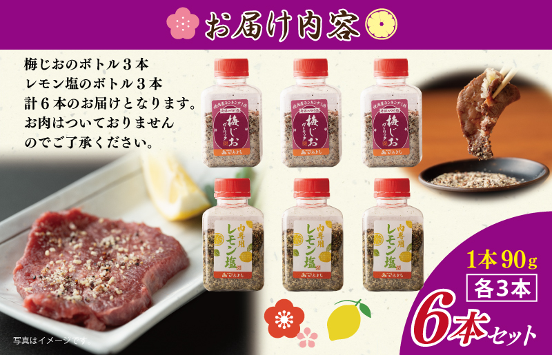 【スピード発送】焼き肉専門店の梅じお＆レモン塩 各90g×3本 合計6本 食べ比べセット 010B1308