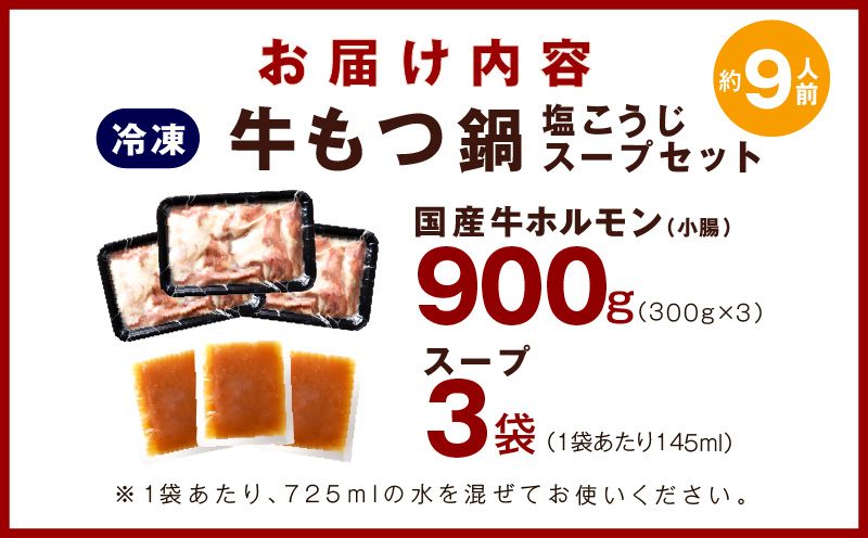 国産 牛もつ鍋セット 9人前 ホルモン 塩こうじ スープセット G1168