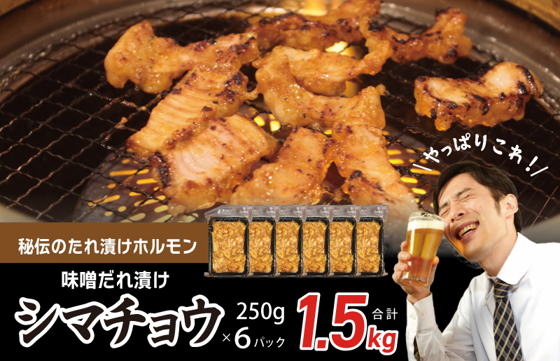 【焼肉屋の定番】シマチョウ 味噌だれ漬け 1.5kg 小分け 250g×6 牛肉 ホルモン 焼肉用 G1152