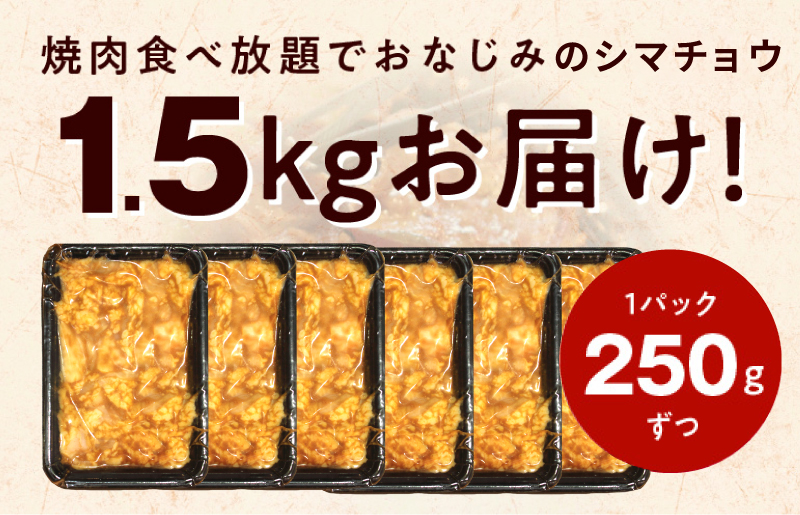 【焼肉屋の定番】シマチョウ 味噌だれ漬け 1.5kg 小分け 250g×6 牛肉 ホルモン 焼肉用 G1152